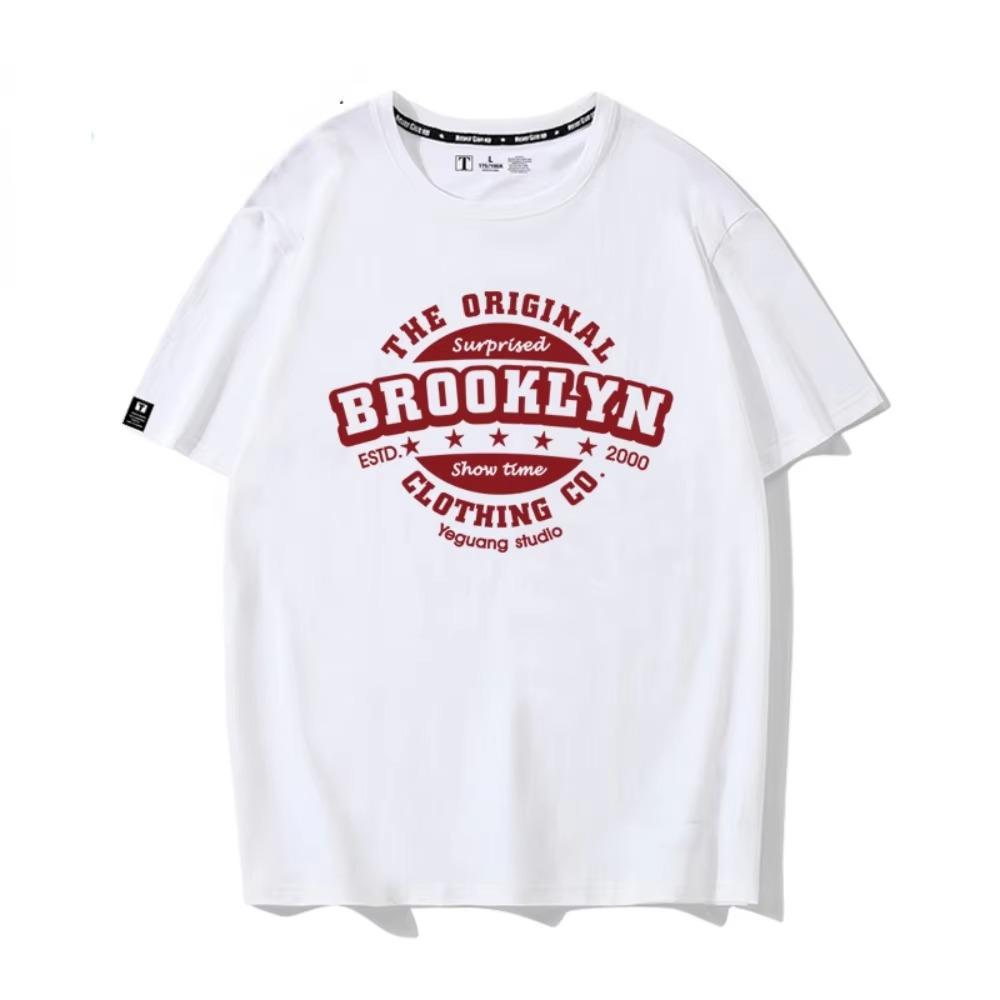 Summer Fashion Heavyweight Retro Men's English Letters 100% Cotton Printed Round Neck High-quality Casual Fitness Street T-shirt