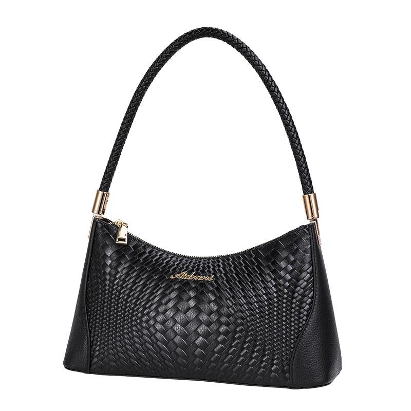 Genuine Leather Woven Pattern Bag New Versatile Crossbody Bag Middle-aged Women's Mom Bag Single Shoulder Underarm Bag