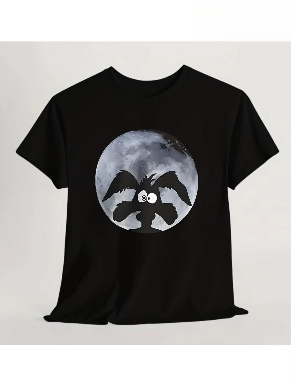 Fun Howling WolfCoyote Moon Dog Printed TShirt Bohemian Style Black And White Lobo Style Pattern TShirt For Unisex 2XL