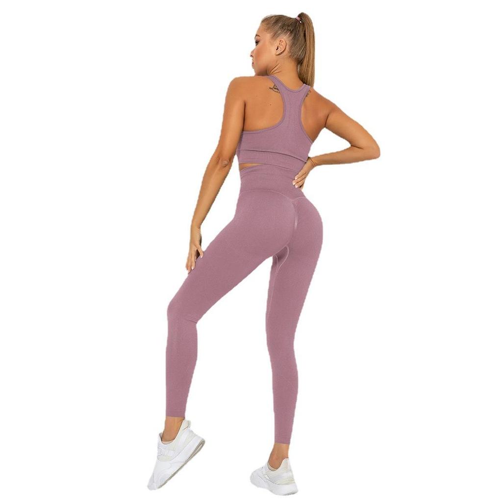 Frauen Nahtlose Neckholder Einfarbig Hebe Pfirsich Hüfte Enge Sport-Bh Yoga Anzug Lauf Fitness Hosen Zwei Stück Set