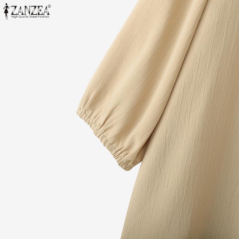 ZANZEA Women Casual V-Neck Loose 3/4 Sleeve Solid Blouse