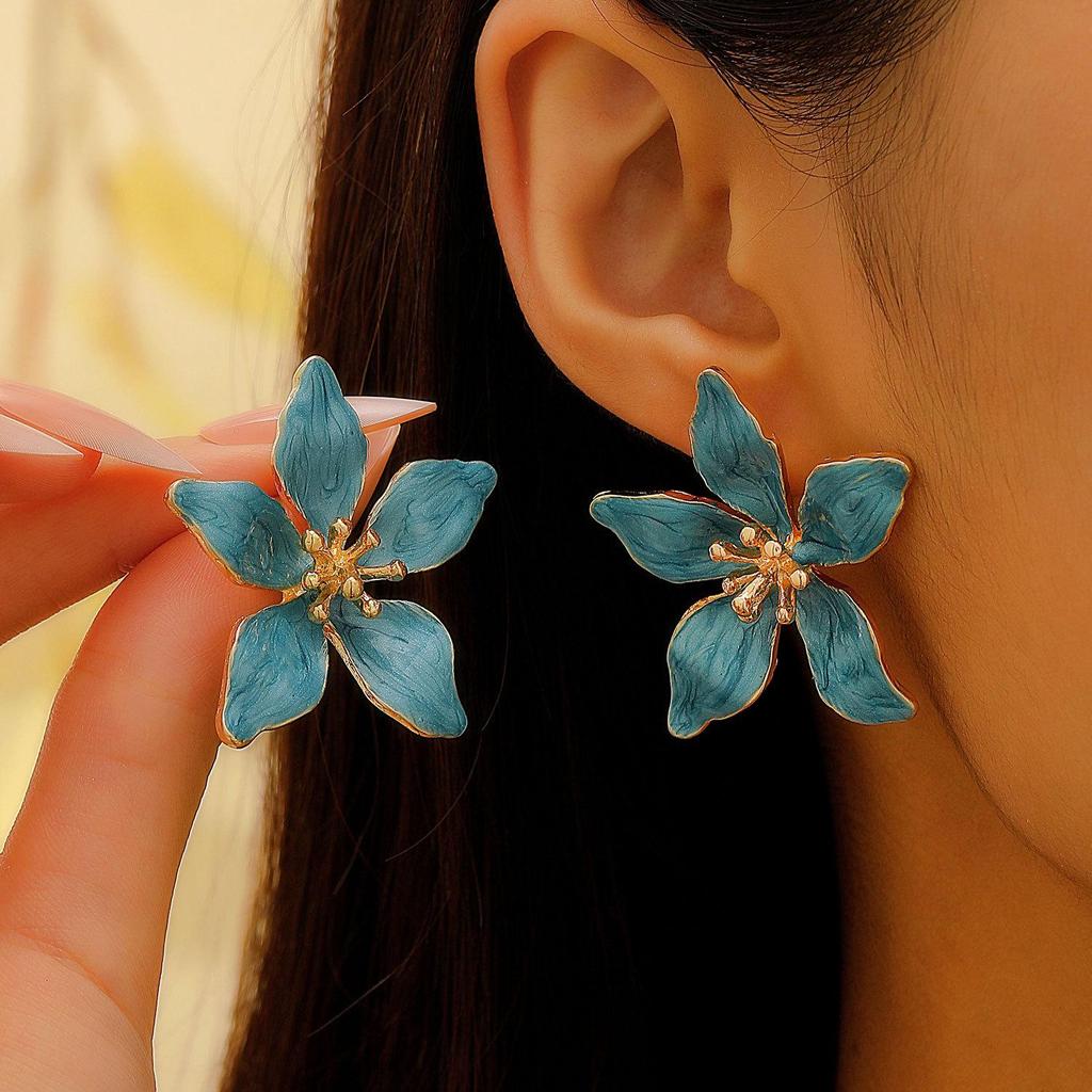 Trendy Multicolor Flower Drop Earrings for Women – Elegant & Slimming European/American Style