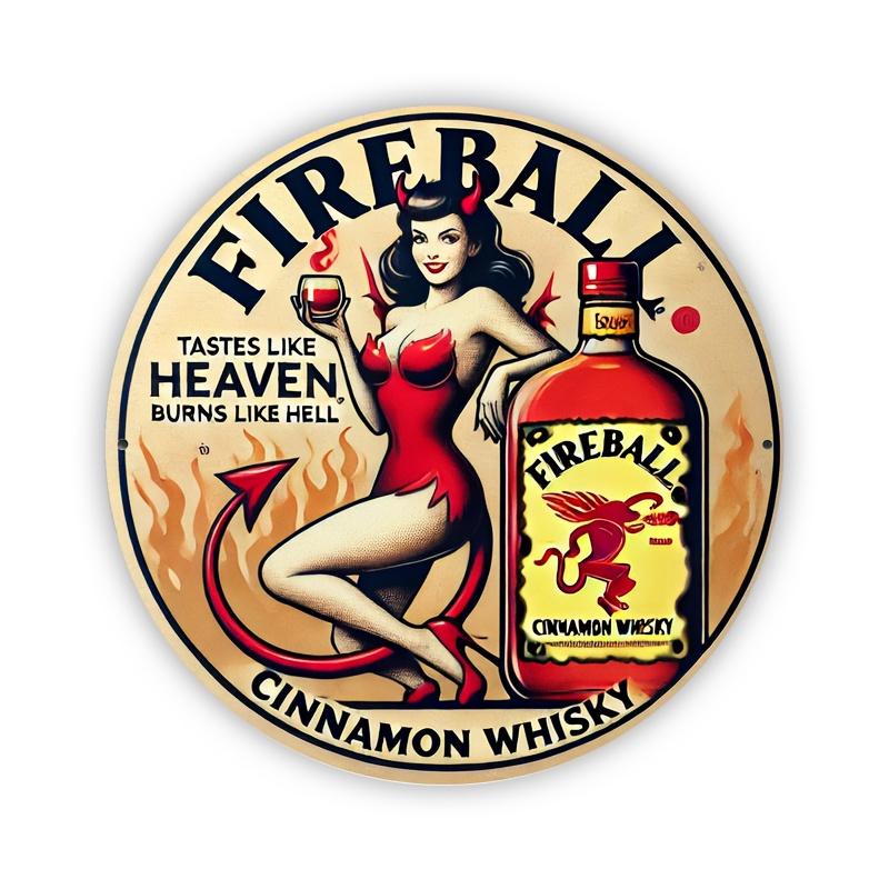1pc Fireball" Vintage Metal Wall Art Tin Sign for Home, Bar,Cafe & Outdoor Decor | Ideal for Gardens, Galleries, Gyms & Garages