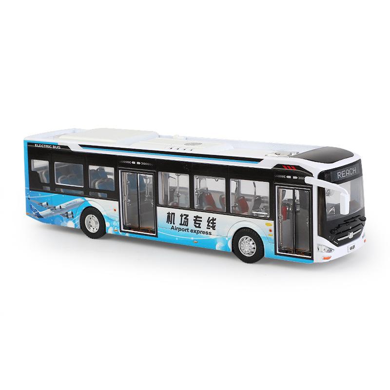 1: 42 Ka'er New Energy Bus Alloy Bus Model Public Transport Children Toy Sliding Sound and Light Toy Airport Bus Door Openable