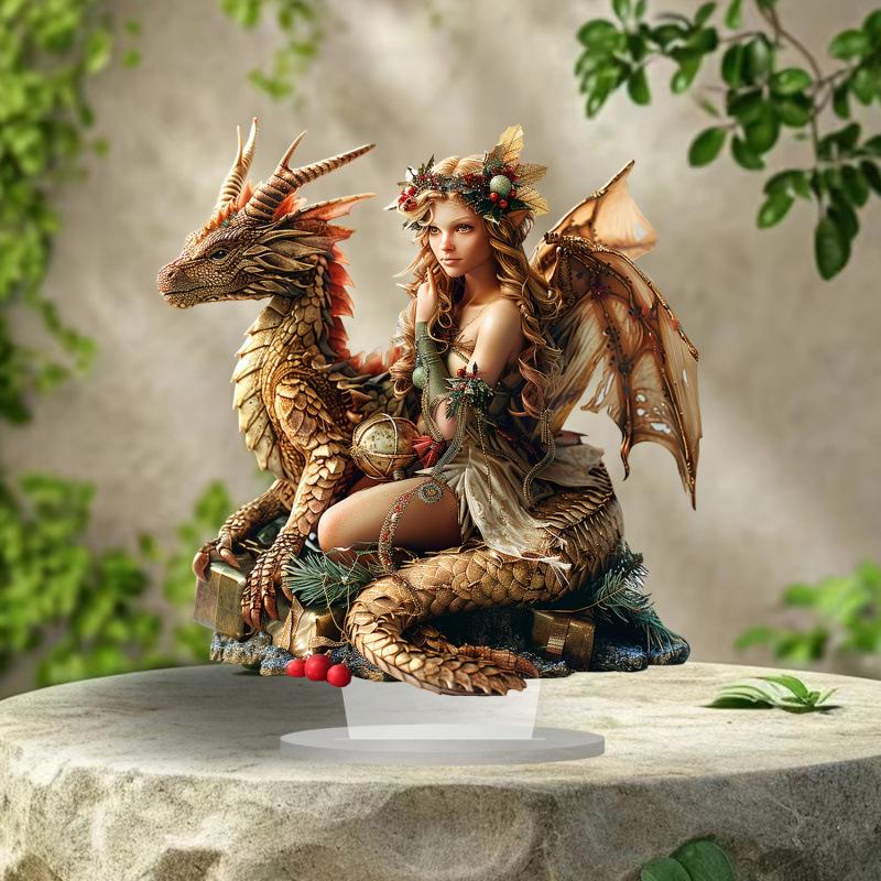 Enchanting Dragon & Elf Acrylic Mini Figurine: Waterproof & Wear-resistant Desk Ornament