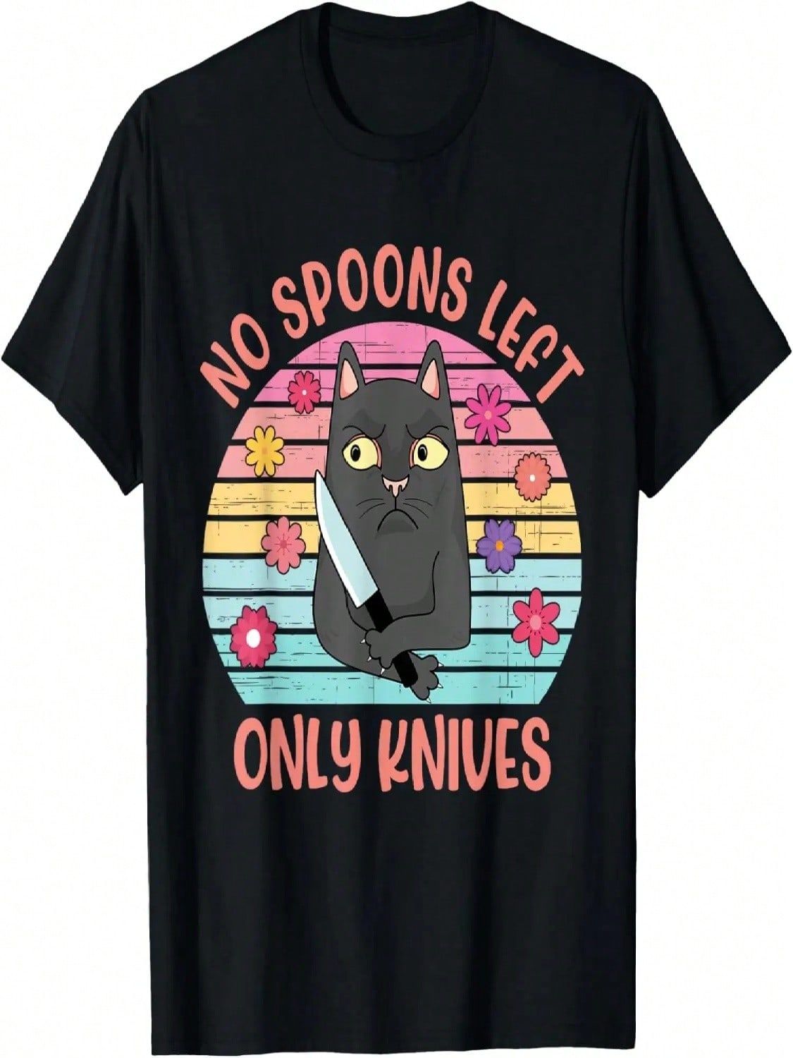 No Spoons Left Only Knives Cat Knife Vintage Quote T-Shirt S разноцветный