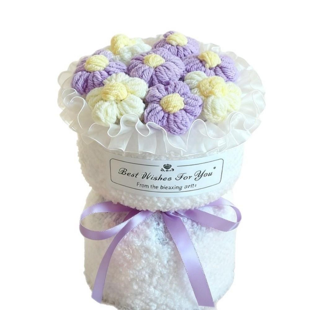 New Colorful Bouquet Handmade Knitted Crochet Flowers Artificial Finished Bouquet Romantic Crochet Woven Flower Wedding