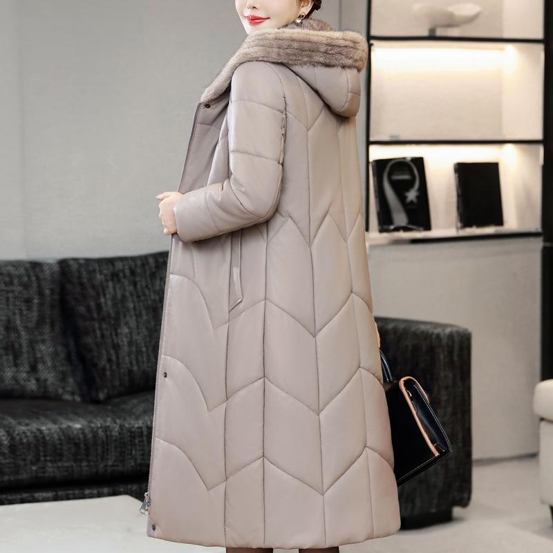 Winter Woman Faux Sheepskin Coats Hooded Elegant Thick Warm Winter Long Parkas Female Leather Jacket