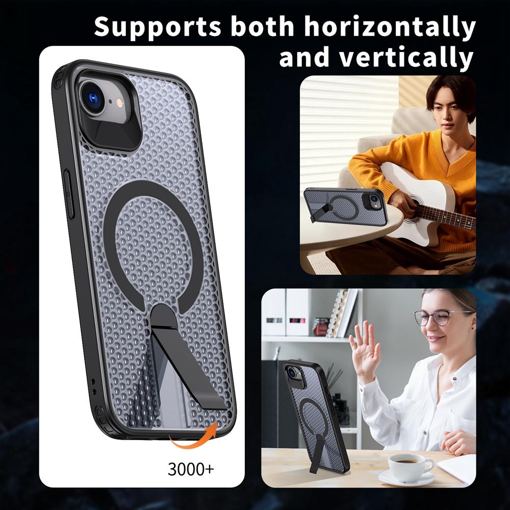 KEYSION Hollow Heat Dissipation Case for MagSafe for iPhone 17e 16e Magnetic Cooling Hide Kickstand Shockproof Phone Back Cover