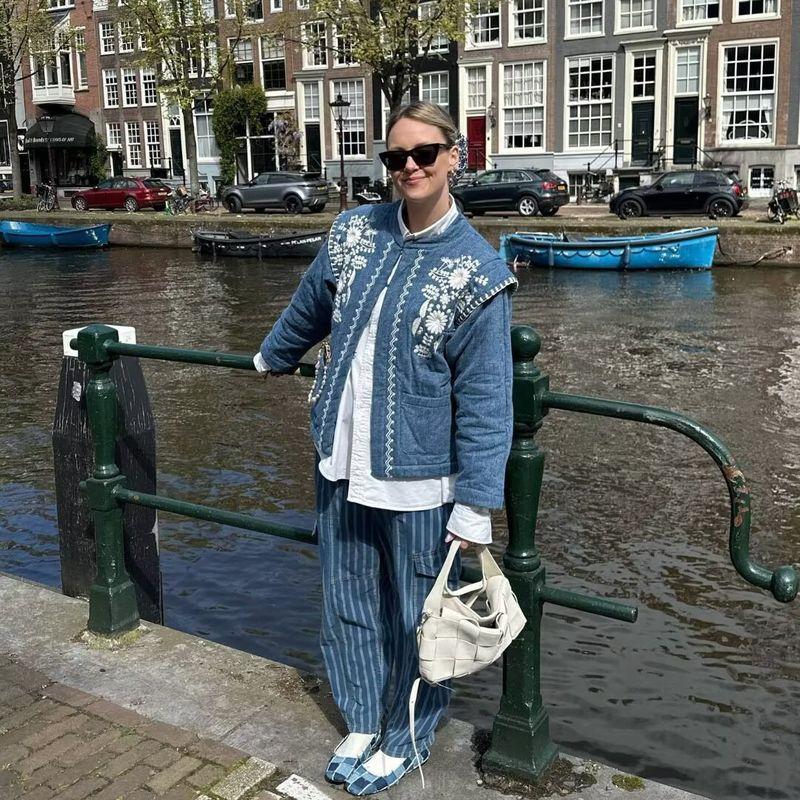 and Winter New Arrivals Women's Clothing Zr European and American Style Export Fashion Versatile Printed Denim-Colored Cotton Long-Sleeve Jacket