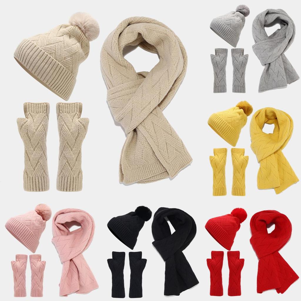 Knitted Autumn Winter Hat Gloves Scarf Set For Women And Men With Warmth And Style