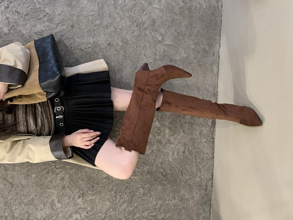 2025 autumn and winter new pointed fashion tall thick heel thin western knight boots