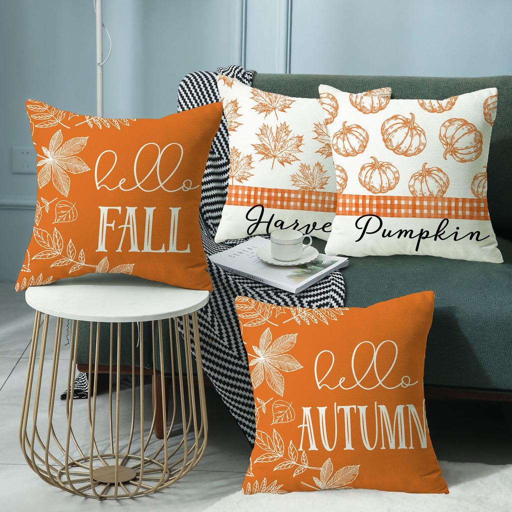 New Autumn Pumpkin Maple Leaf Fall Home Decoration Linen Printed Sofa Pillow Cover