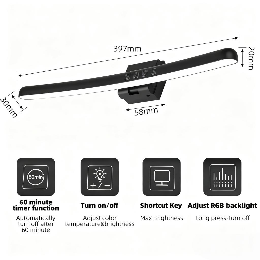 Monitor Light Bar Curved, RGB Backlight, Computer Screen Lamp Dual Light Source with Touch Control Home Office Gaming Desk Lamp