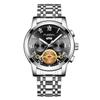 Orologio da uomo FenZun con Tourbillon Volante Nero e Cinturino in Acciaio con Diamanti Neri