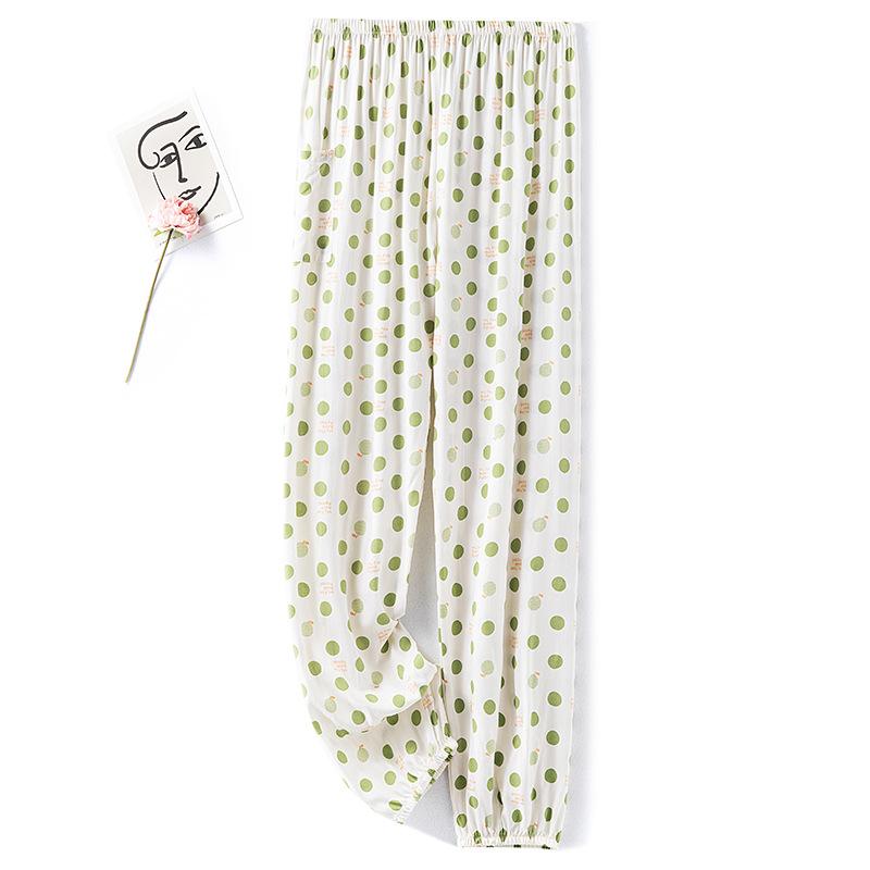 Pantaloni de pijama din bumbac mătase pentru femei, secțiune subțire de vară, anti-țânțari, pantaloni cu picior lat, culoare uni, pentru exterior, casă, petrecere a timpului liber, imprimeu, pantaloni de plajă până la genunchi