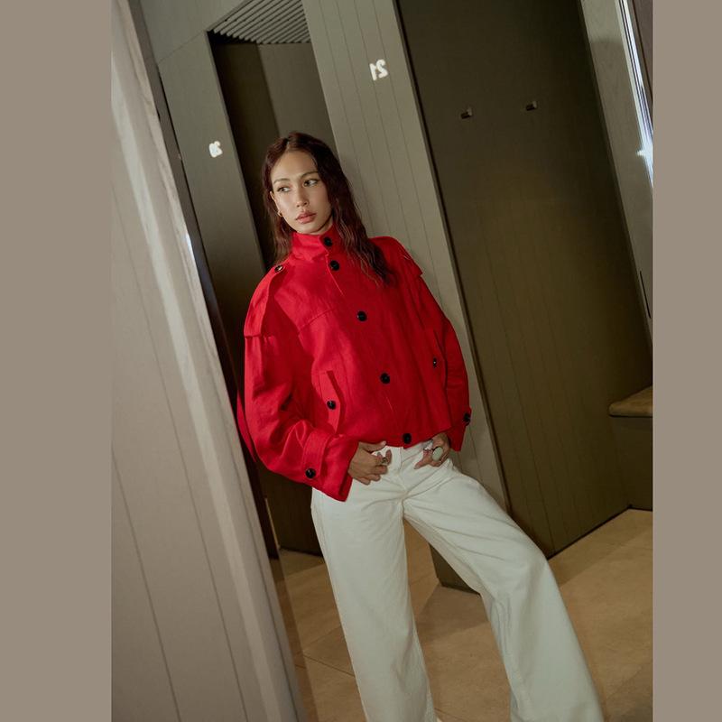 Giacca Casual Slimming da Donna a Collo Alto Retro a Petto Singolo