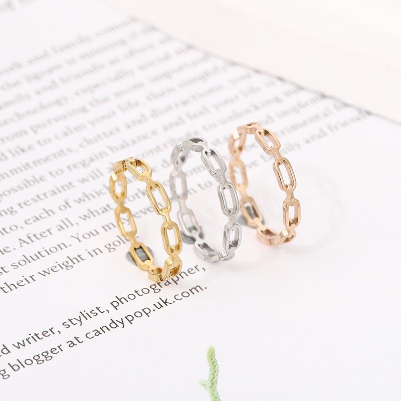 Stainless Steel Punk Glossy Metal Square Chain Open Ring For Women Round Hiphop Hollow Chains Finger Rings Party  Jewelry