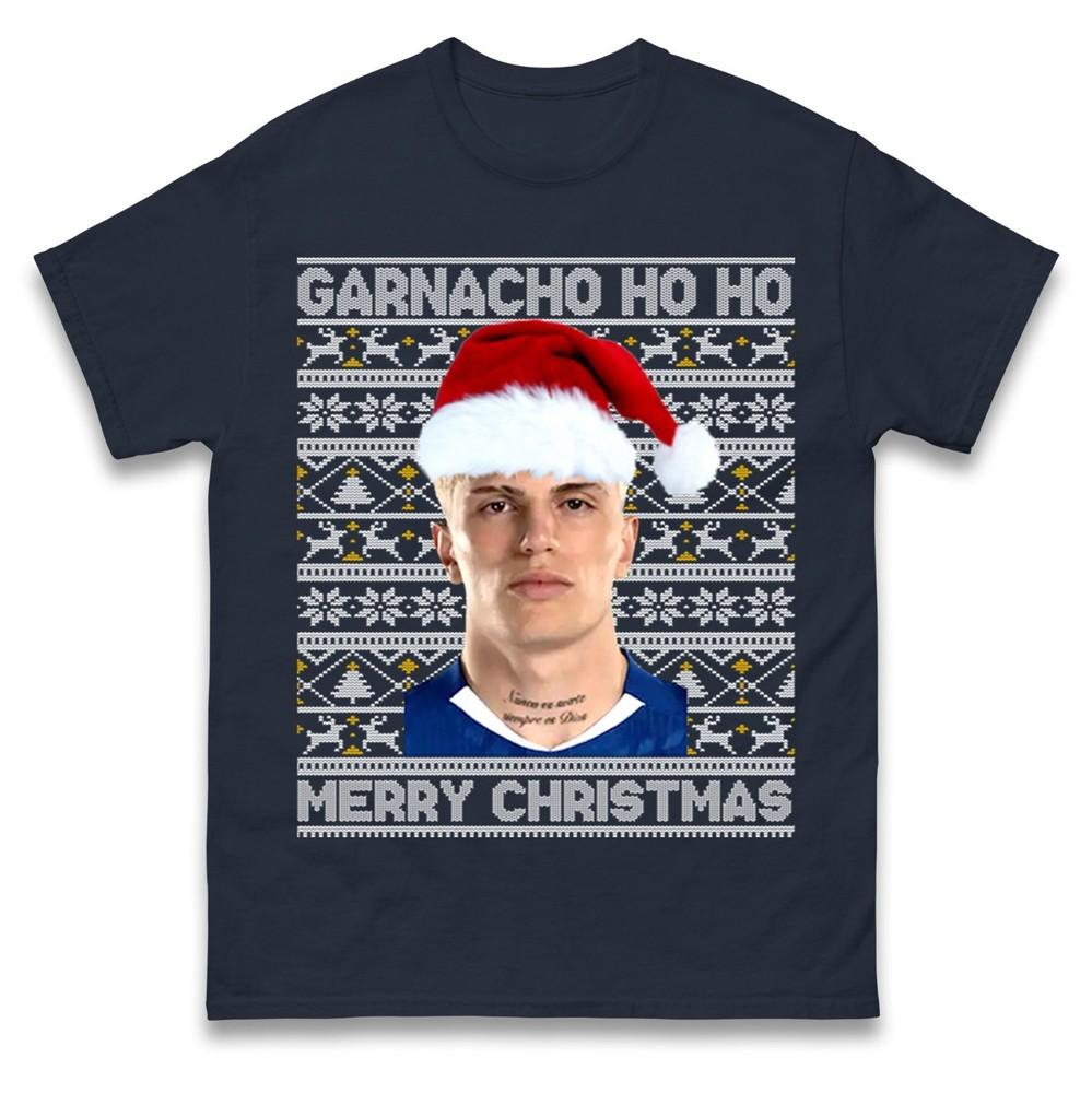 Garnacho Ho Ho Christmas T Shirt Funny Ugly Christmas Football Unisex T Shirt