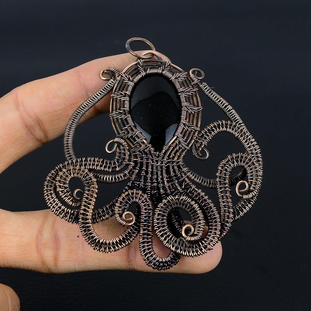 Black Onyx Jewelry, 999 Copper Wire Wrapped Pendant Handmade Gemstone Jewelry, Gifts For Wife Brand New Pendant