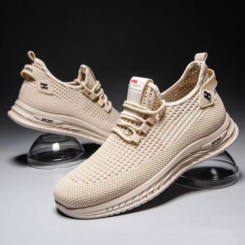 Men's Shoes for Summer New Men's Breathable Thin Mesh Shoes Korean Lazy Shoes Men's Hollow Flying Woven Sports Running Shoes