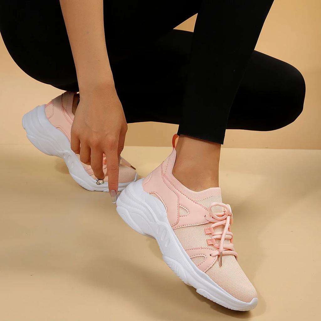 Fashion Knitting Thick Bottom Sneakers Women  Autumn Breathable Wedge Sports Shoes Casual Lace Up Running Shoe Zapatos