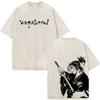 Japanese Anime Vagabond Miyamoto Musashi Samurai Vintage Washed Tshirts Men Women Clothing Fashion Gothic Short Sleeve T Shirts