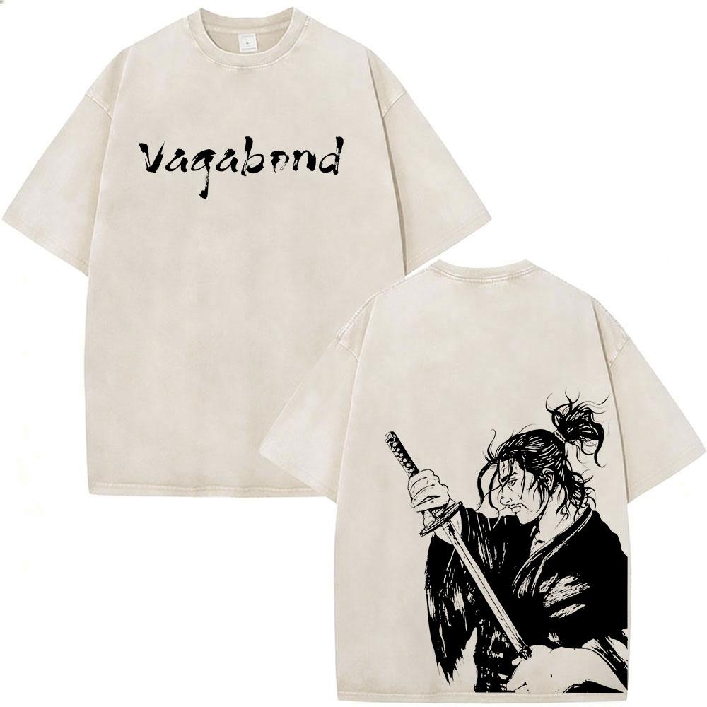 Japanese Anime Vagabond Miyamoto Musashi Samurai Vintage Washed T-shirts Men Women Clothing Fashion Gothic Short Sleeve T Shirts S разноцветный