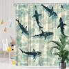 Shark Watercolor Shower Curtain 1pc – Swimming Sharks in Turquoise Ocean, Marine Art Bath Curtain for Bold Home Decor