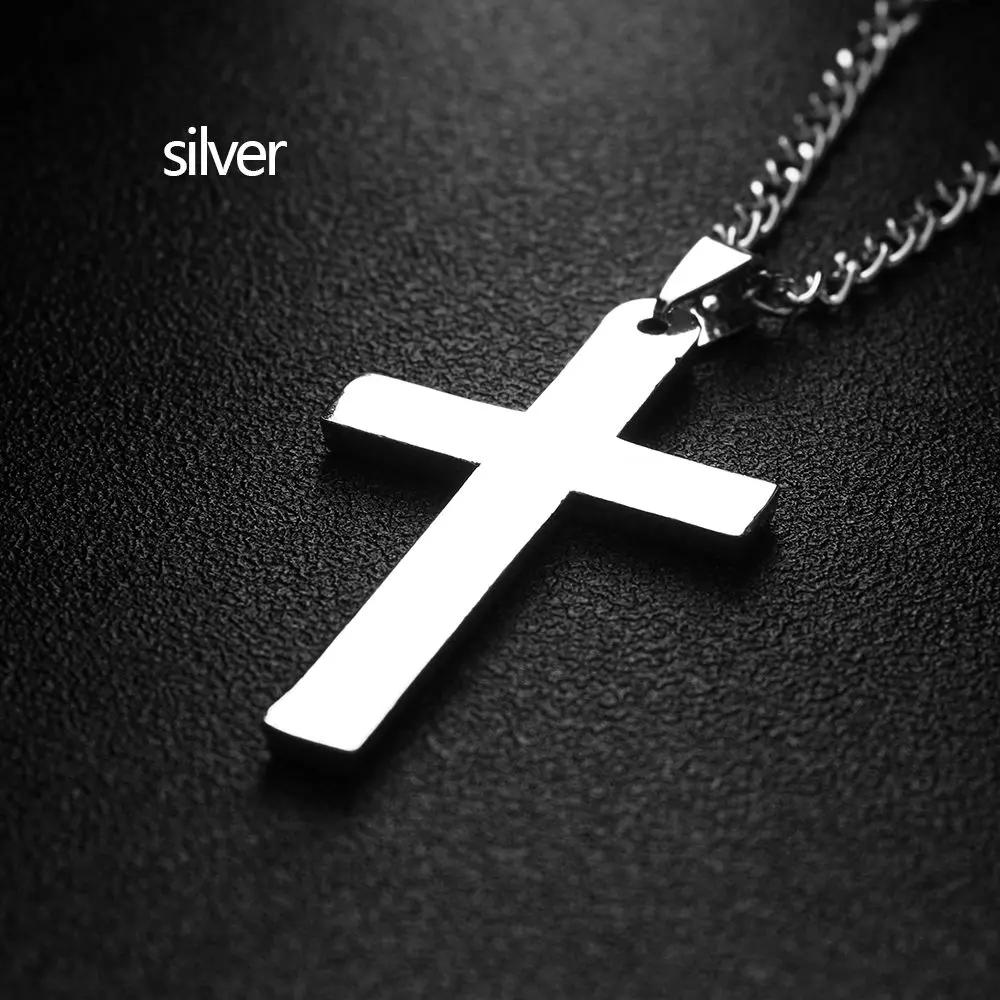 1PC Alloy Cross Pendant Gold/Silver Plated Men Necklace Stainless Steel Link Chain Fashion Statement Charm Jewelry