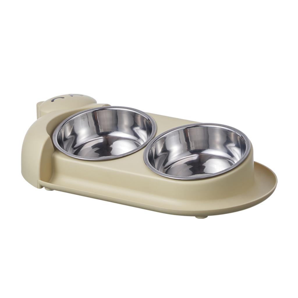 One Piece Multifunctional Pet Double Bowl Cartoon Containing Stainless Steel Bowl Pet Food Utensils Pet Feeding Water Feeding