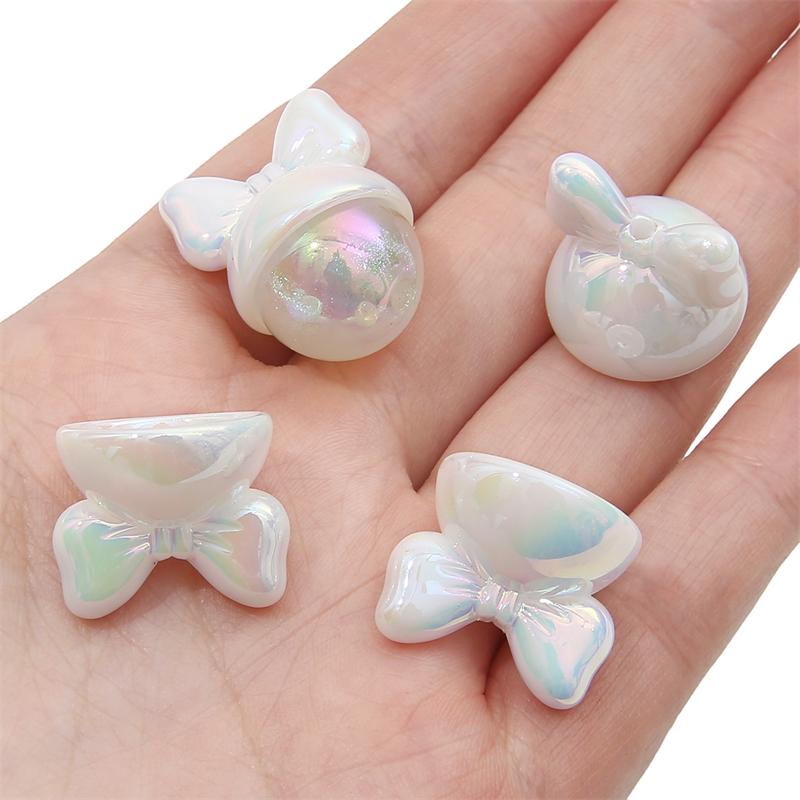 

300 шт. Акриловые бусины-шармы в виде кролика с бантиком, разделительные бусины для ожерелья, брелока, изготовления DIY ювелирных изделий белый