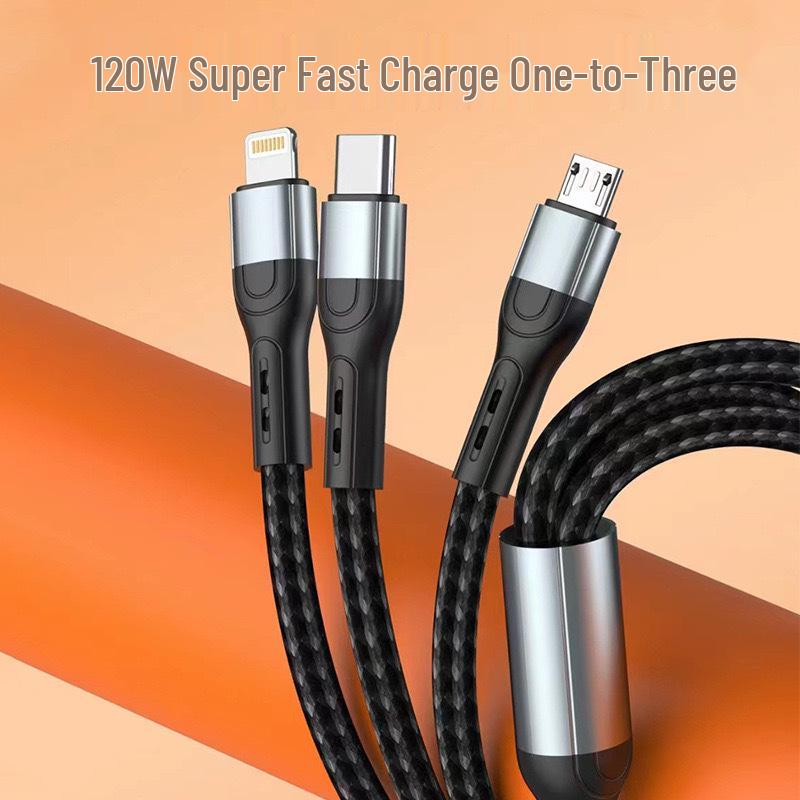 100W Transparent 3-in-1 Fast Charging Cable 6A for Android & Huawei - Braided Design