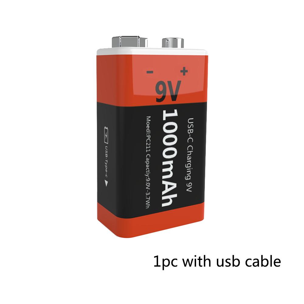 

Перезаряжаемая батарея 9 В, мультиметр, 1000 мАч, гитарный инструмент, 9 В, квадратная литий-ионная батарея 6F22, аккумуляторы с прямой зарядкой через USB 1pc with usb cable
