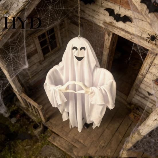 Süßer Halloween-Geisteranhänger, Messenger-Statue mit Herz-Geste und Umhang, Leuchtende Augen Spukhaft Glühend Aufleuchtend, Outdoor-Rasenverzierung, Spukhaus