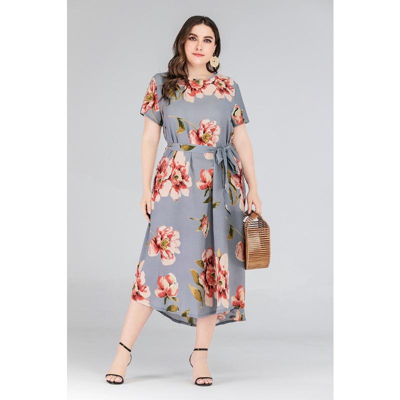 

Большие размеры женские осенне-зимние повседневные платья с короткими рукавами и поясом, длинные свободные, большие свободные повседневные платья XXL