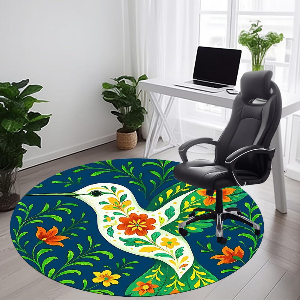 1pc Hummingbird Floral Office Round Area Rug, Under Office Chairs Bedroom Living Room Home Decor, Room Deco