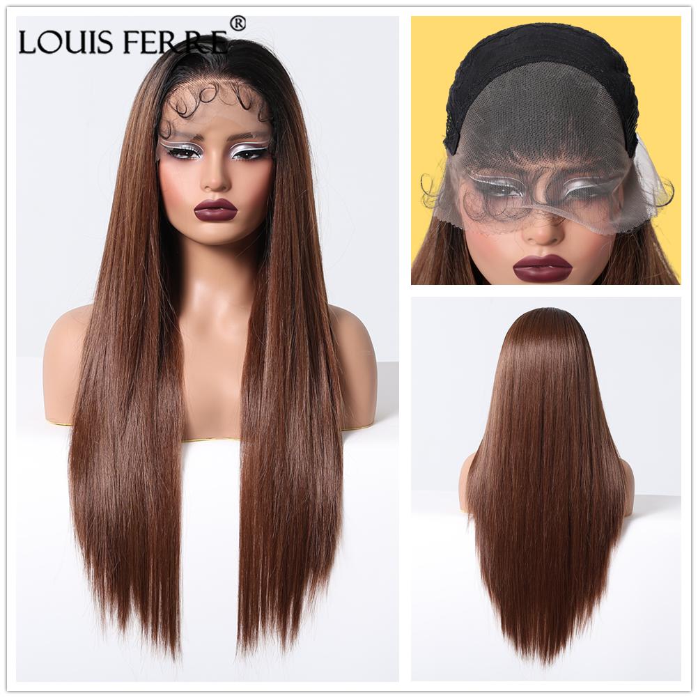 LOUIS FERRE 13x6 Lace Wig Long Straight Light Blonde Wigs with Dark Root for Women Daily Party Cosplay Wedding High Density