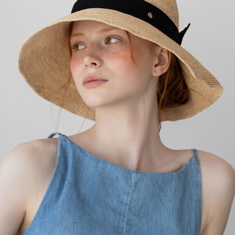 Tatiana Annebly Natural Raffia Ribbon Cloche Hat HT8191 Black