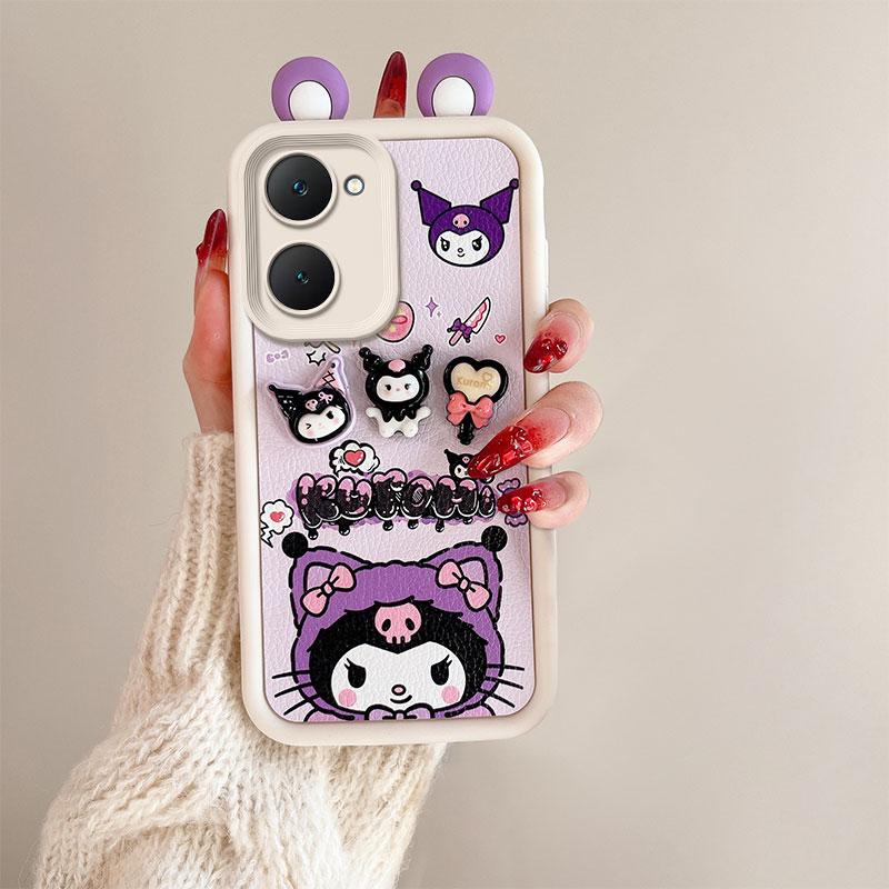 KEYSION Niedliche Ohr 3D Cartoon Hülle für VIVO Y03 Y03t mit Armband Weiche Silikon Stoßfeste Handyhülle für VIVO Y18 Y28s 5G