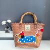 Casual PP Woven Handbags Stripe Woven Straw Bag Large Capacity Bamboo Handle Weaving Basket Female