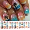 24 Pcs Sea and Coconut Tree Stick on Nail Summer Artificial Nail Short Square False Nail Glossy Press On Nail for Woman