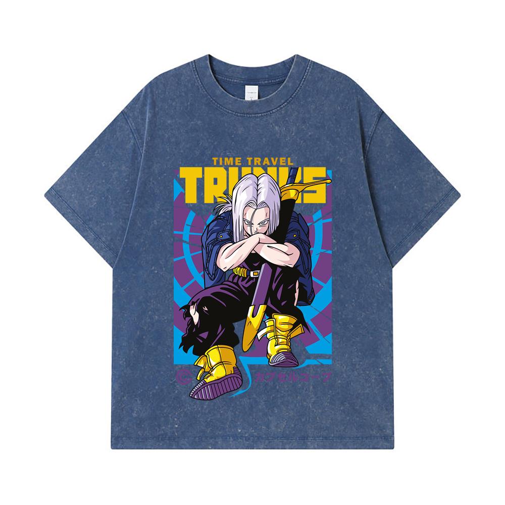 275 GSM Washed T-shirts 100 Cotton Dragon Ball V71 Future Trunks Print Unisex Heavy Cotton T Shirt 2XL королевский синий 2200₽