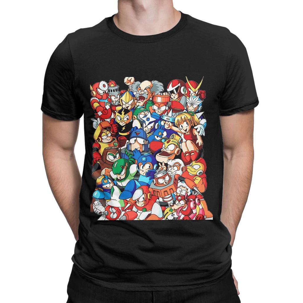 Mega Man 1 2 and 3 Robot Masters Graphic 100% Cotton T-Shirt Megaman Tops Tees For Men