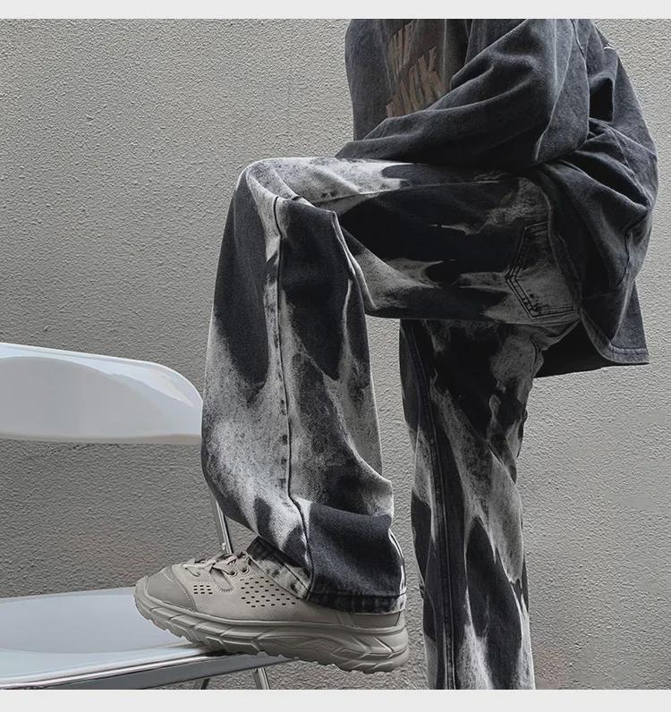 Men's Tie-Dye Gradient Wide-Leg Jeans: American High Street Style
