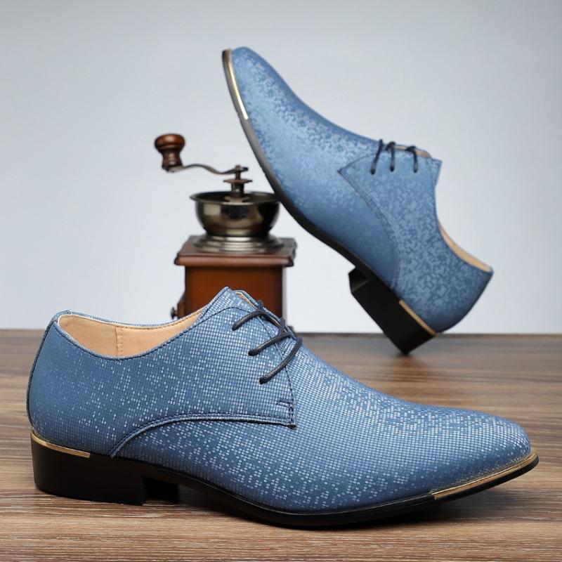 Retro Trend New Men's Black Green Sky Blue Pointed Lace Up Casual Oxford Shoes Wedding Dress Homecoming Footwear Zapatos Hombre