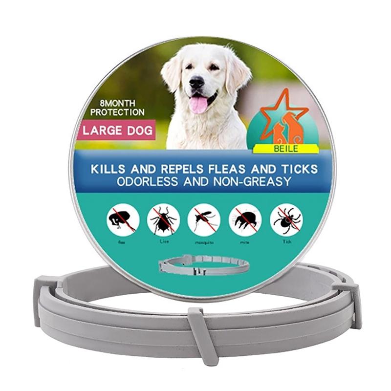 

Flea Prevention Collar Cats Dogs Anti Parasite Pet Tick Lice Repellent Collar External Pest Control Ring Kitten Puppy Protective Collar Large Dog 70cm сірий