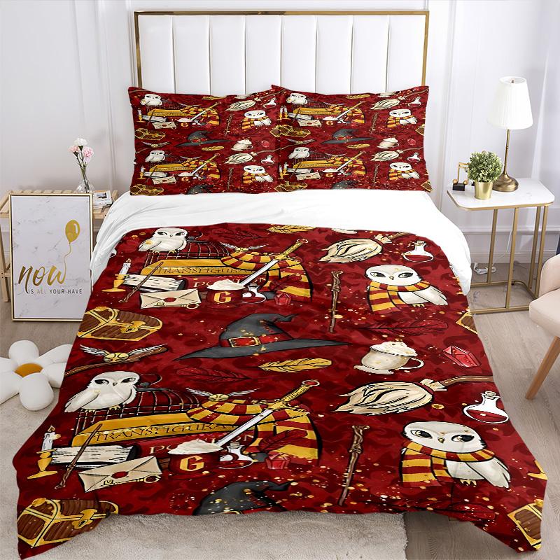 3pcs Harry Potter Bedding Set, Soft Polyester Duvet Cover and Pillowcases Machine Washable Seasons all suitable 84