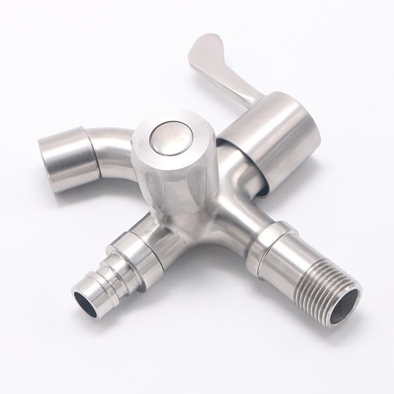 1PC G1/2' Wall Mounted 304 Stainless Steel Bibcock Single Cold Faucet One In Two Out Dual-Use Mop Pool Tap for Washing Machine