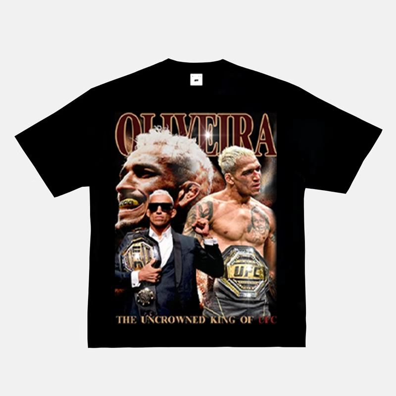 2025 New Fashion 100% Cotton Men T-shirt Fight Y2k Printing Short Sleeve American Retro Small Neckline Fighting Top Retro Top